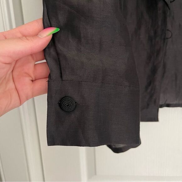 Lightweight Black Button Up Ruffled Blouse - Picture 5 of 7